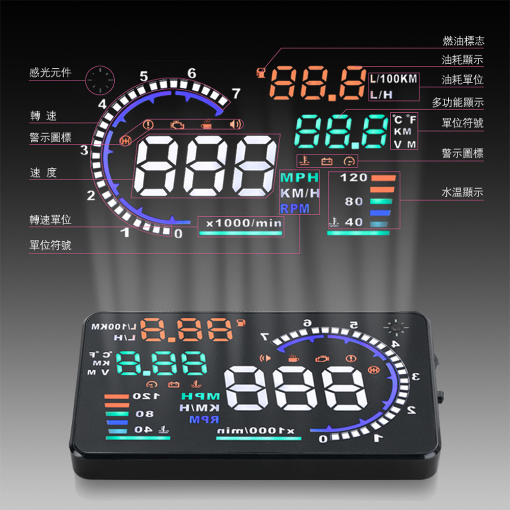 Hud Head-Up Display Obd Universal High-Definition Car Speed Projector Portable Car Display Screen A8