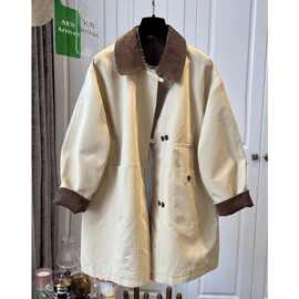 英伦风撞色翻领中长款风衣女外套宽松休闲气质超好看早秋新款