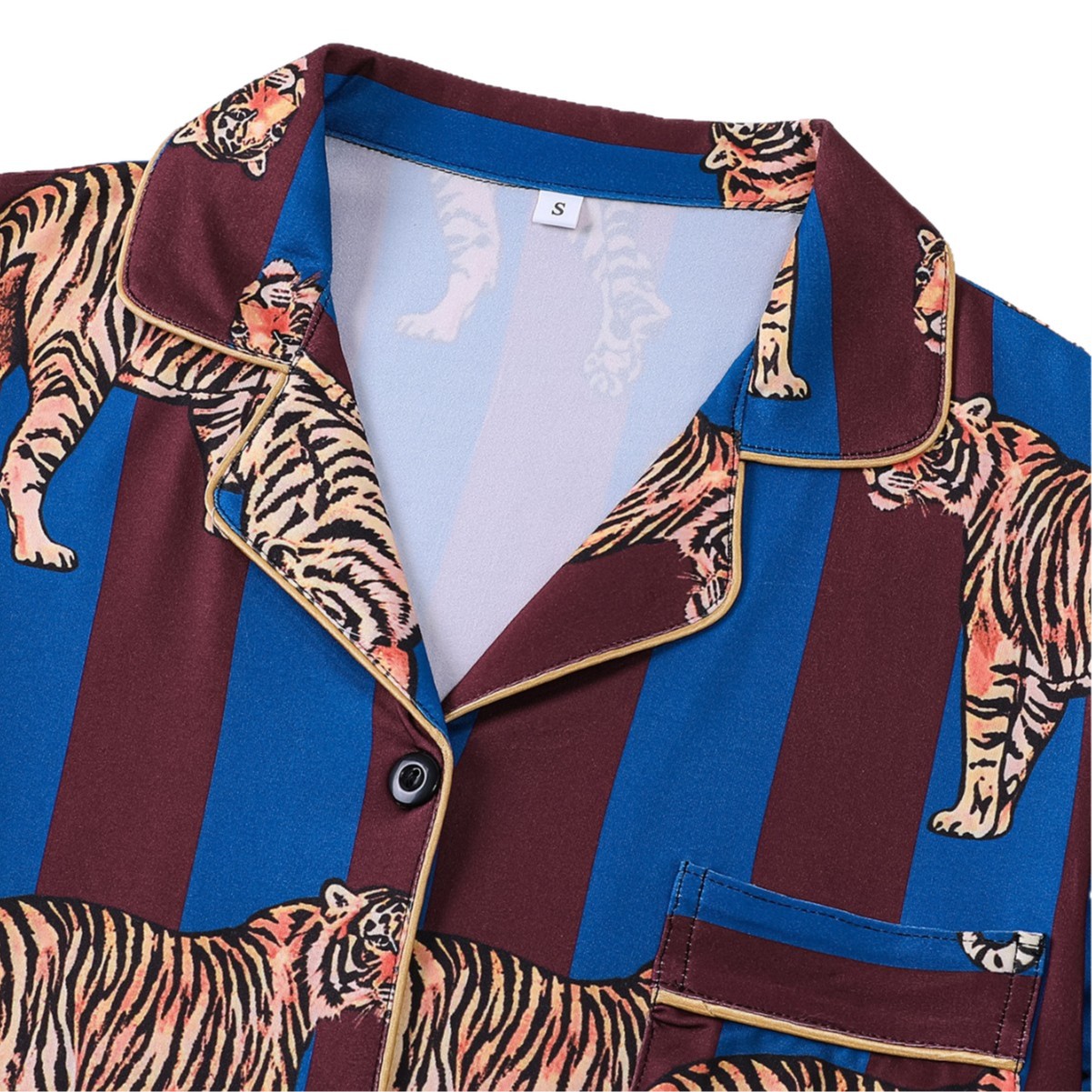 Selección estricta de comercio exterior transfronterizo fondo azul tigre marrón impresión europea y americana pijama conjunto suelto delgado ropa casera casual