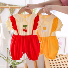 嬰兒夏季短袖連體衣新生男女寶寶滿月百天公主外出哈衣爬爬服套裝