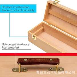 跨境木质翻盖式水彩画笔收纳盒手提式原木色多用途红酒包装木盒