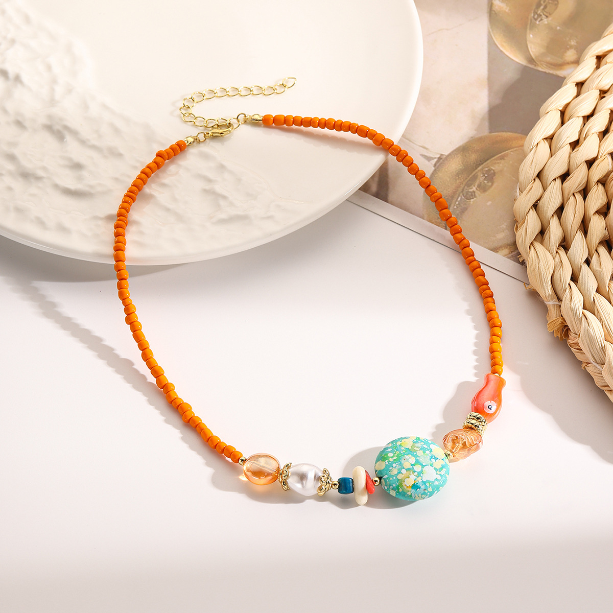 Collar de cuentas boho para mujer estilo dopamina cadena clavicular_voghion.com