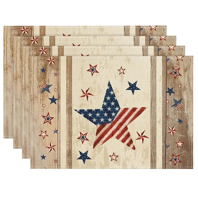 Transfronterizos lino almohadilla de mesa Aliexpress TEMU Amazon almohadilla de mesa cuadrada búfalo rojo almohadilla de Navidad Día de la Independencia