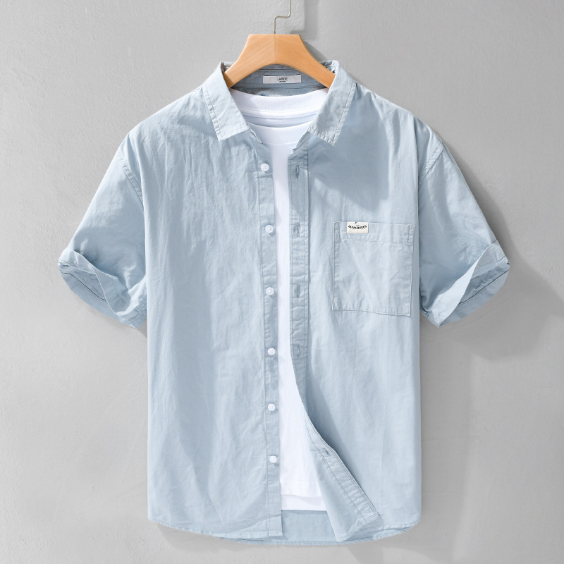 Summer Men's New Pure Color Comfortable Cotton Shirt Youth Simple Japanese Style Fresh White Popular Men's Shirt 315 Summer Men's New Pure Color Comfortable Cotton Shirt Youth Simple Japanese Style Fresh White Popular Men's Shirt 315