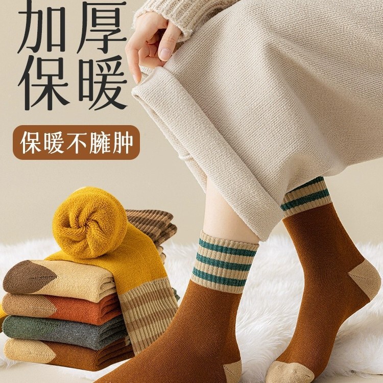 Thick Socks for Women, Mid-Calf Winter Style, Fleece-Lined, Thickened, Warm Socks, Trendy Ins Style, Versatile Japanese Retro Terry Mid-Calf Socks Thick Socks for Women, Mid-Calf Winter Style, Fleece-Lined, Thickened, Warm Socks, Trendy Ins Style, Versatile Japanese Retro Terry Mid-Calf Socks
