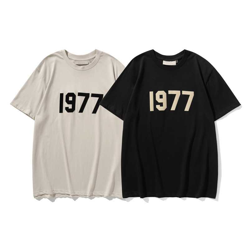 FOG temporada 8 Essentials flocado impreso 1977 Digital American High Street suelta casual manga corta Camiseta de los hombres