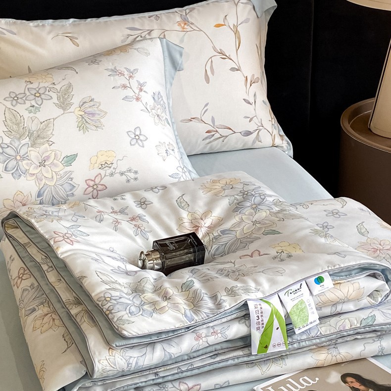 High-End Tencel Summer Quilt Lyocell Summer Quilt Four-Piece Set Digital Printed Summer Cooling Quilt Ice Silk Air-Conditioning Quilt Gift Wholesale