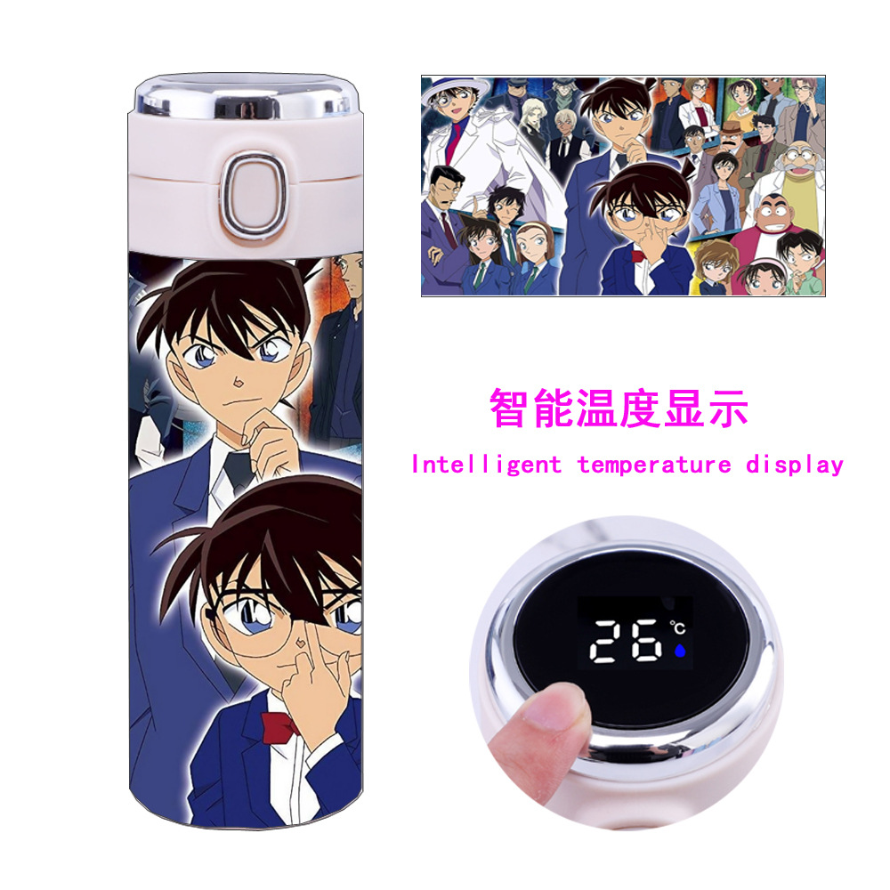 动漫游戏名侦探柯南水杯 真空304智能测温弹跳盖水杯 卡通豌豆杯