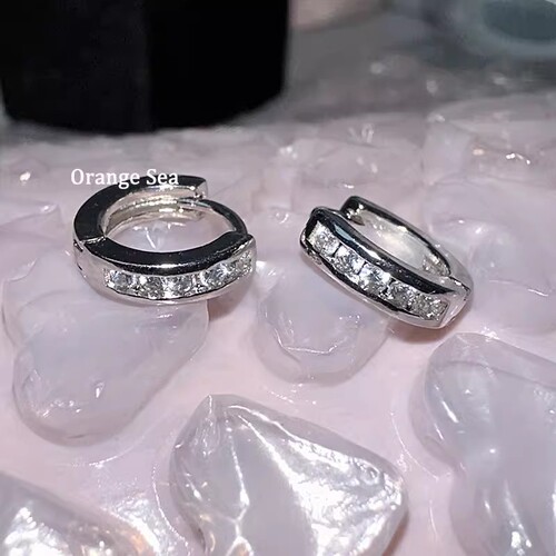 Delicate Mini Diamond Hoop Earrings with Edge Stud Hole 925 Silver Snuggly Clasp Ultra Sparkling  New Style