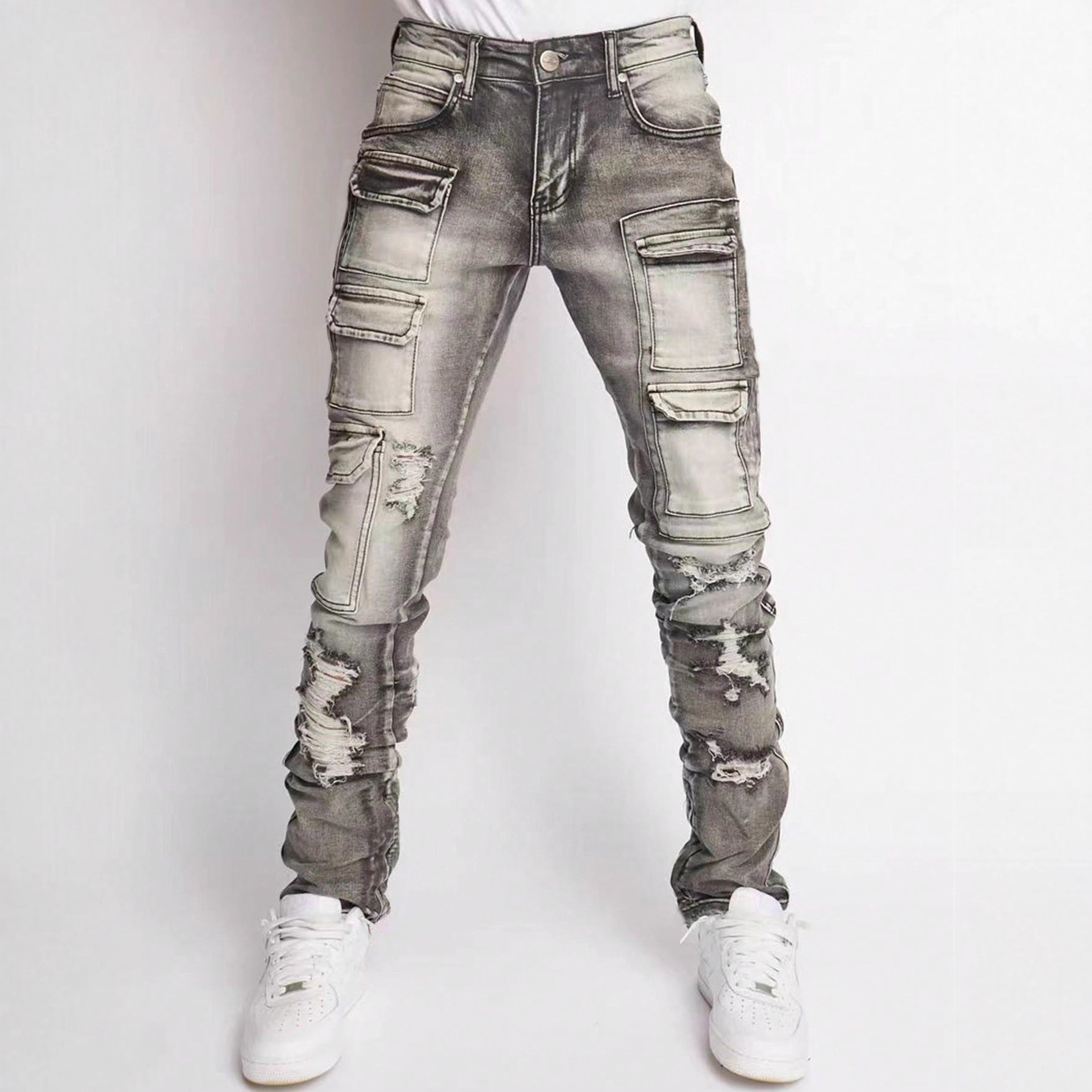 Herren Jeans Mit Stretch Und Patches Gerade Geschnitten Im Style_voghion.com