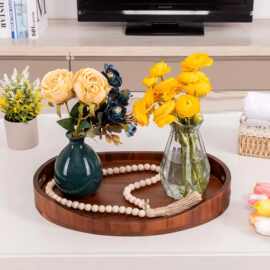 家用托盘简易风圆形日式相思木茶盘餐盘咖啡厅甜品盘收纳盘蛋糕盘