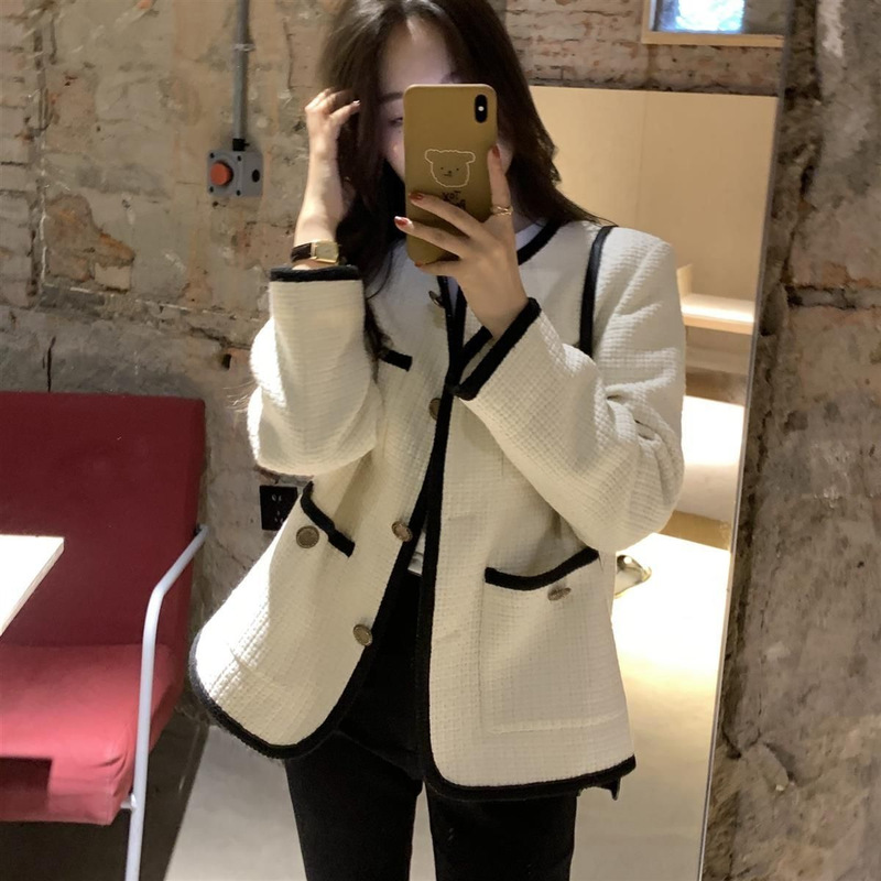Xiaoxiang Style Socialite Western Style Tweed White Short Coat Women's Spring and Autumn Korean-style Loose Casual All-match Jacket Top