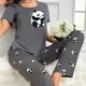 European and American New Cross-border Home Clothes Panda Printed Pullover Short-sleeved T-shirt Trousers Loose Pajamas for suit Women