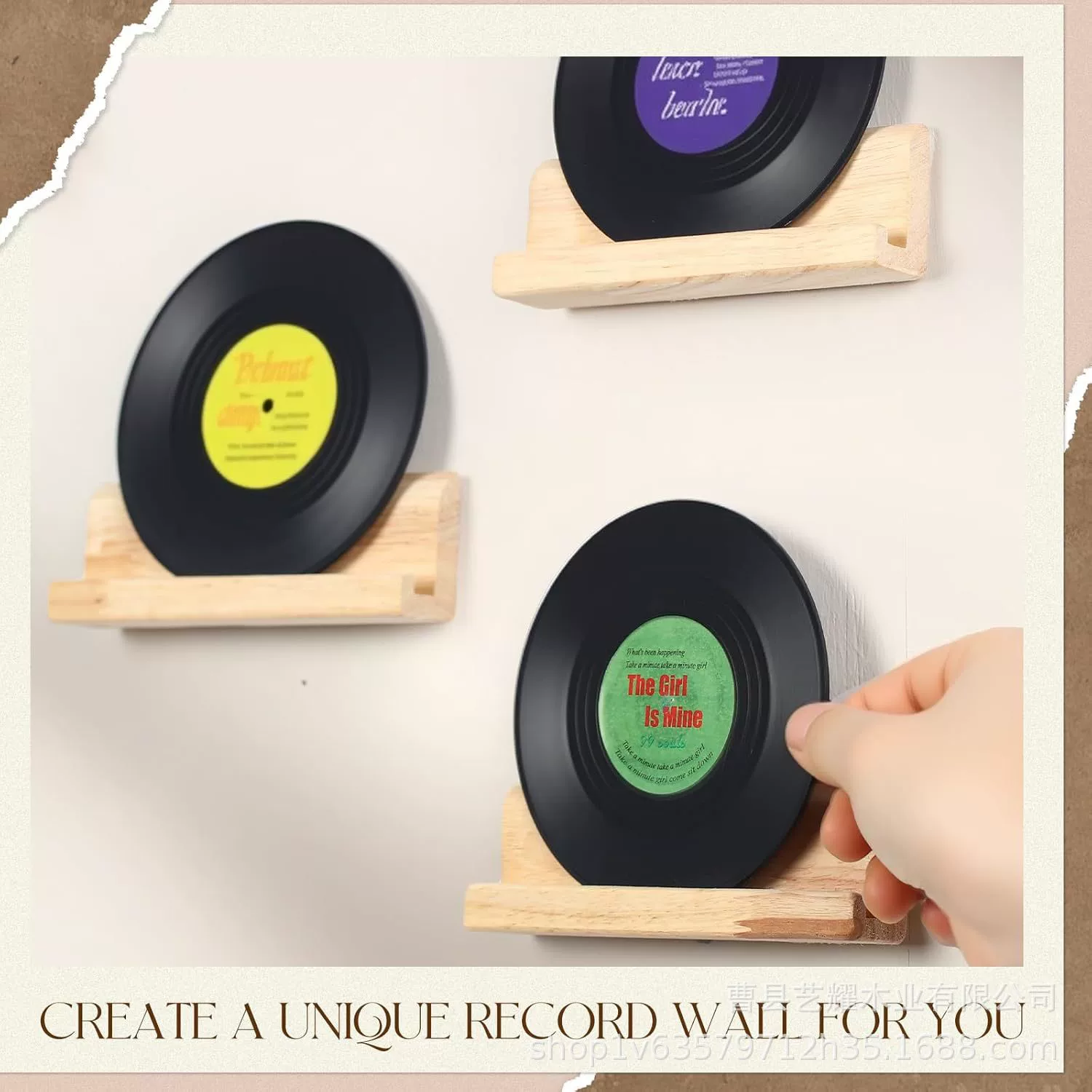 Solid wood wall-mounted vinyl record rack, wall-shaped partition wall decoration rack, simple style CD storage rack