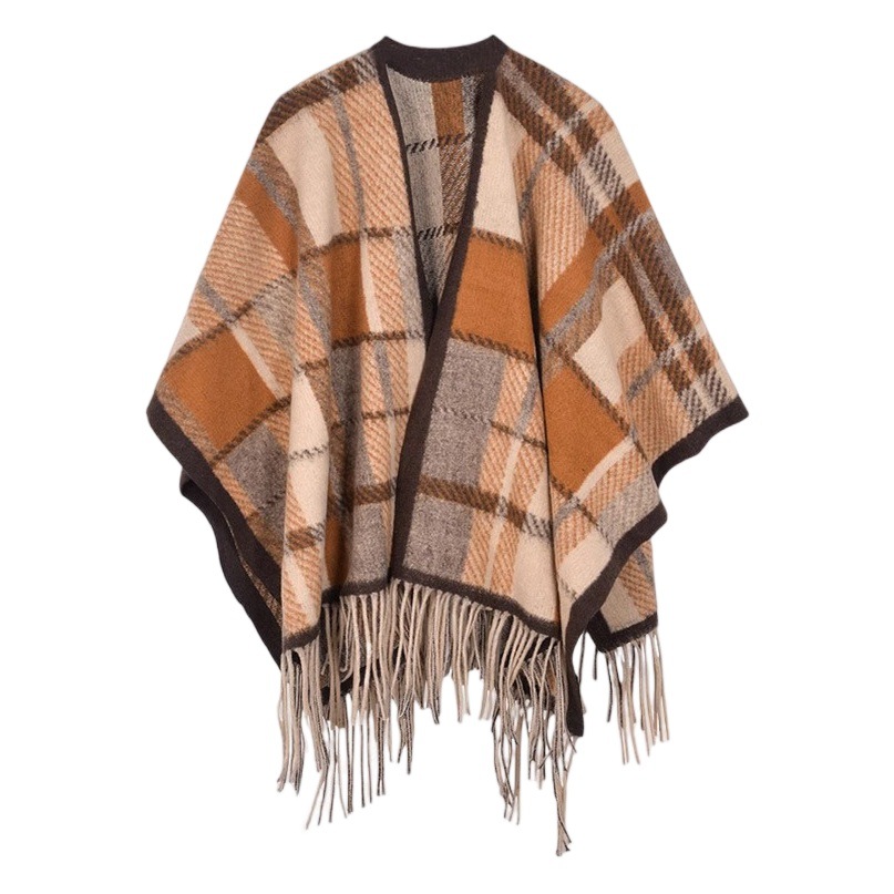 New retro British plaid shawl women's outer wear high-end Korean style versatile autumn and winter cashmere-like warm scarf thick