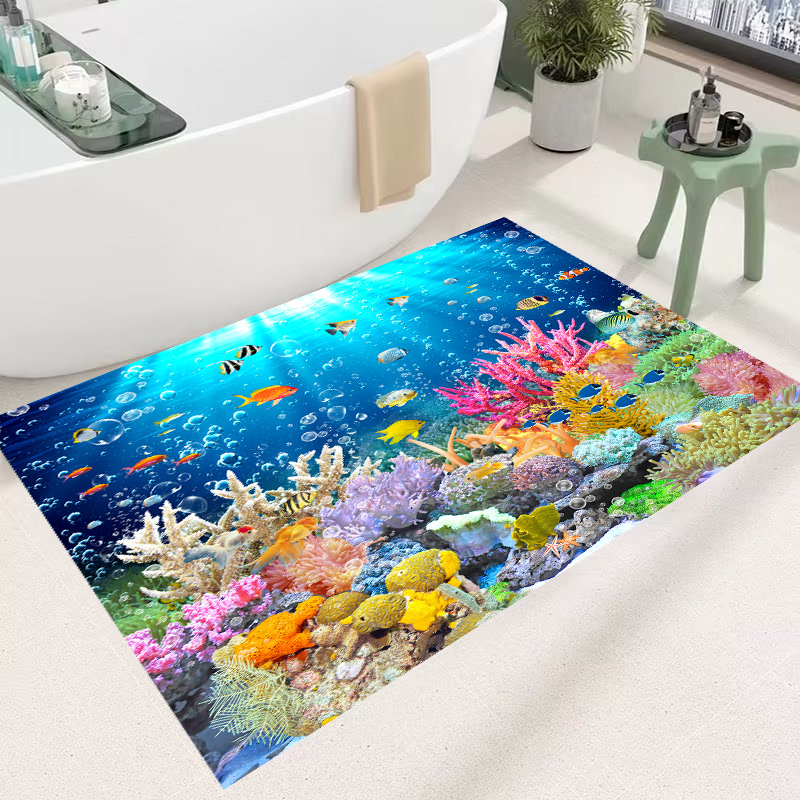 Tapis de bain océan 3d style plage antidérapant absorbant_voghion.com