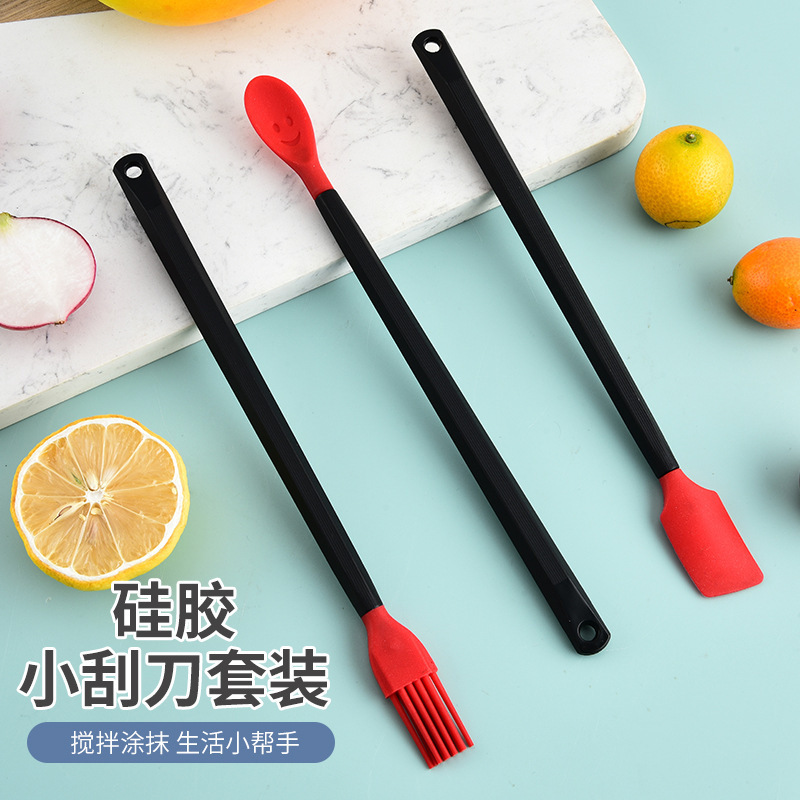 New split long handle silicone scraper baking tools 3-piece cake cream spatula oil brush more mixing knife