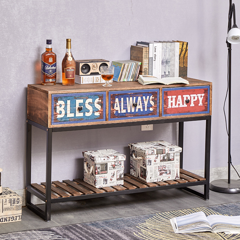 Venta al por mayor de almacenamiento de hierro vintage pintado pecho de cajones gabinete pasillo pequeño apartamento TV gabinete dormitorio almacenamiento balcón gabinete