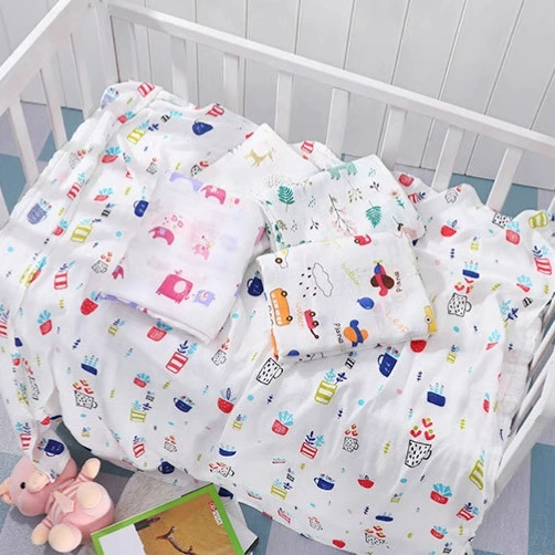 Одеяло для новорожденных, экспортная оптовая продажа, марля с мультяшным принтом, бамбуковая хлопковая пленка, марлевая пленка для младенцев, одиночное одеяло с кондиционером