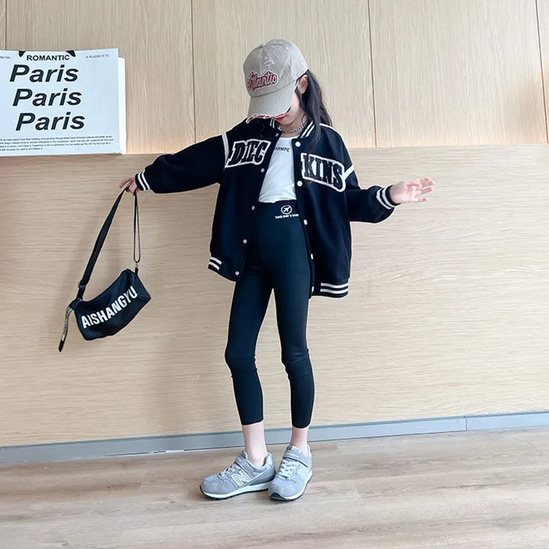 여자 코트 봄, 가을 2024 새로운 스타일의 아동 봄 옷 유행 인터넷 연예인 재킷 큰 어린이 캐주얼 야구 유니폼