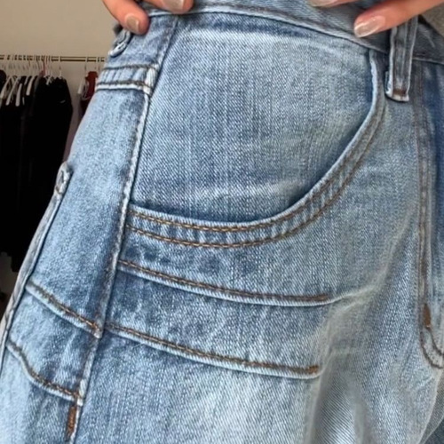 High-Heeled Vintage Blue High-Waisted Women's Summer Straight Leg Slim Fit Flowy Wide Leg Floor-Length Pants