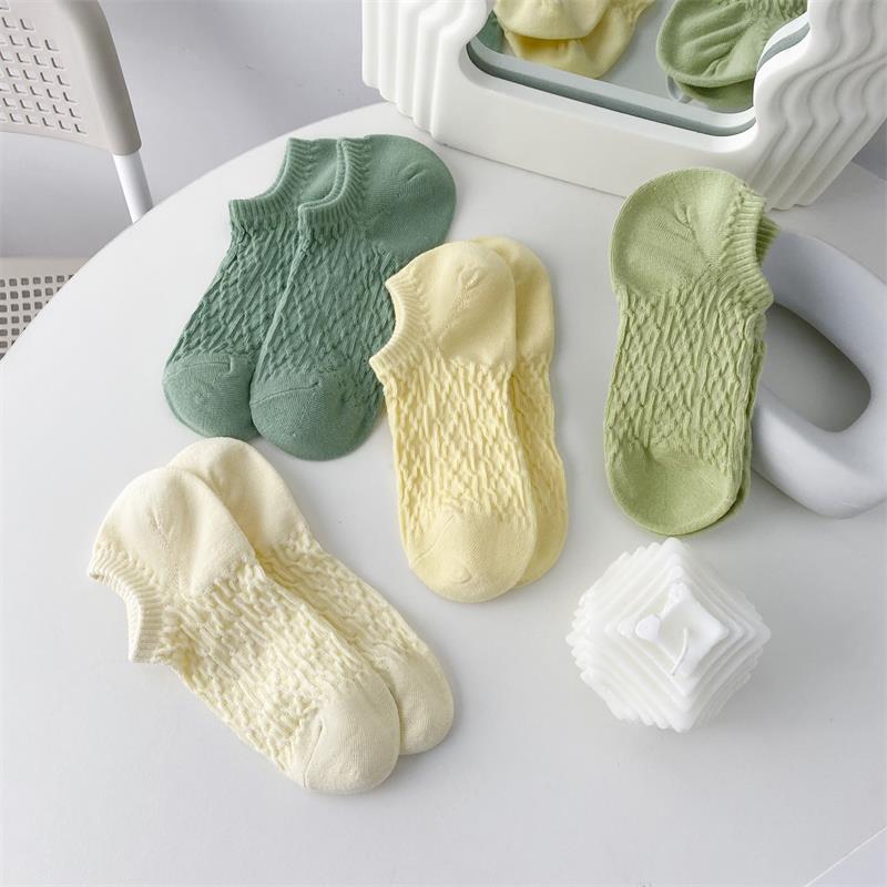 Color crema boca baja calcetines de tobillo invisibles calcetines de algodón de color sólido de las mujeres calcetines de caramelo de malla ins moda verano calcetines transpirables