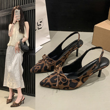 2025冬季新款尖头细跟高跟鞋包头蝴蝶结通勤女凉鞋浅口单鞋鞋子