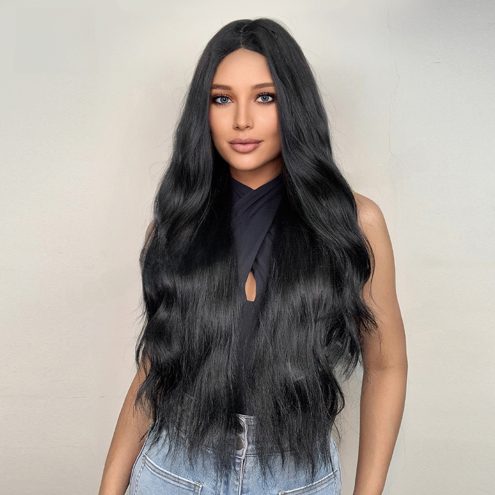 1B Crna duga kovrčava kosa 28 in crna perika za žene novi proizvod mehanizam visokotemperaturna svilena perika_voghion.com