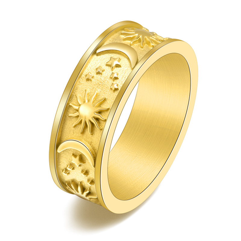 9g Weight Real Gold Plated Star Moon 304 Stainless Steel IG Style Waterproof Non Tarnish Rings