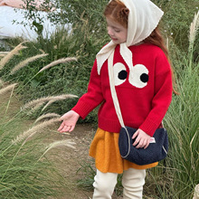 尖子蛋韩系童装2025冬季新款女童毛衣大眼萌趣可爱圆领套头针织衫