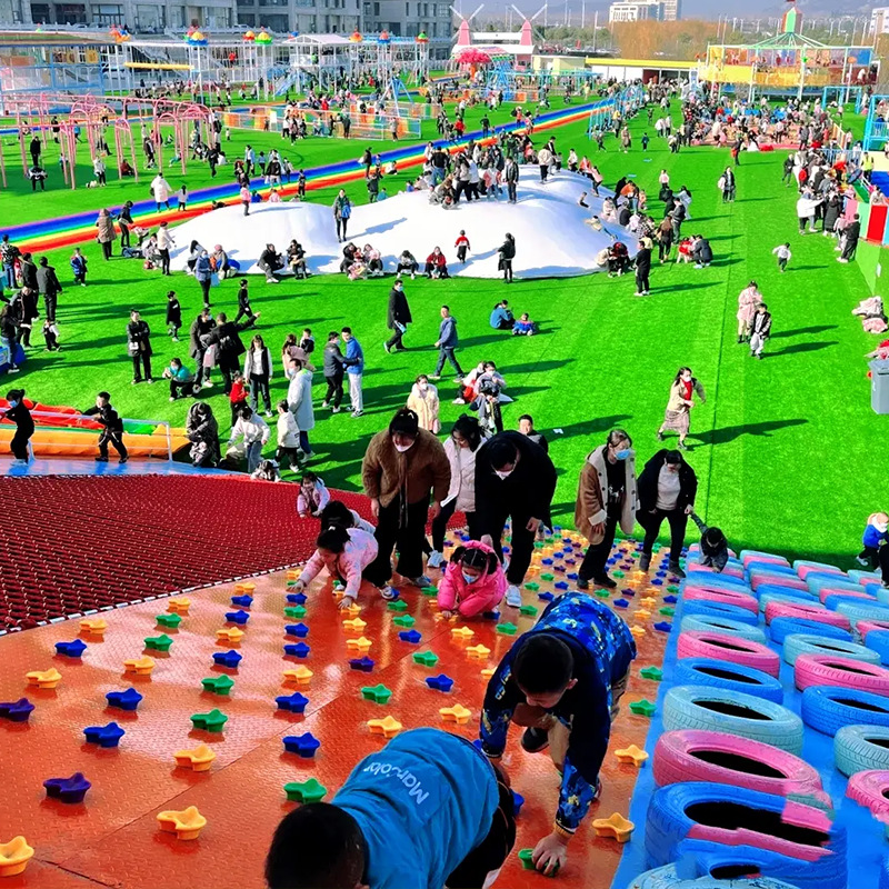 Equipo de entretenimiento sin energía, tobogán de combinación de parque de atracciones para padres e hijos, gran tobogán de arco iris al aire libre, fabricante mundial
