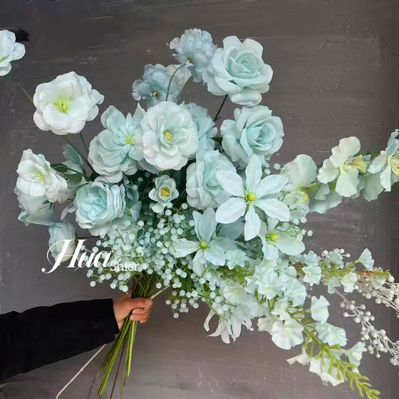蒂芙尼蓝仿真花浅蓝色湖蓝色冰蓝色假花绢花冰雪蓝色玫瑰绣球牡丹