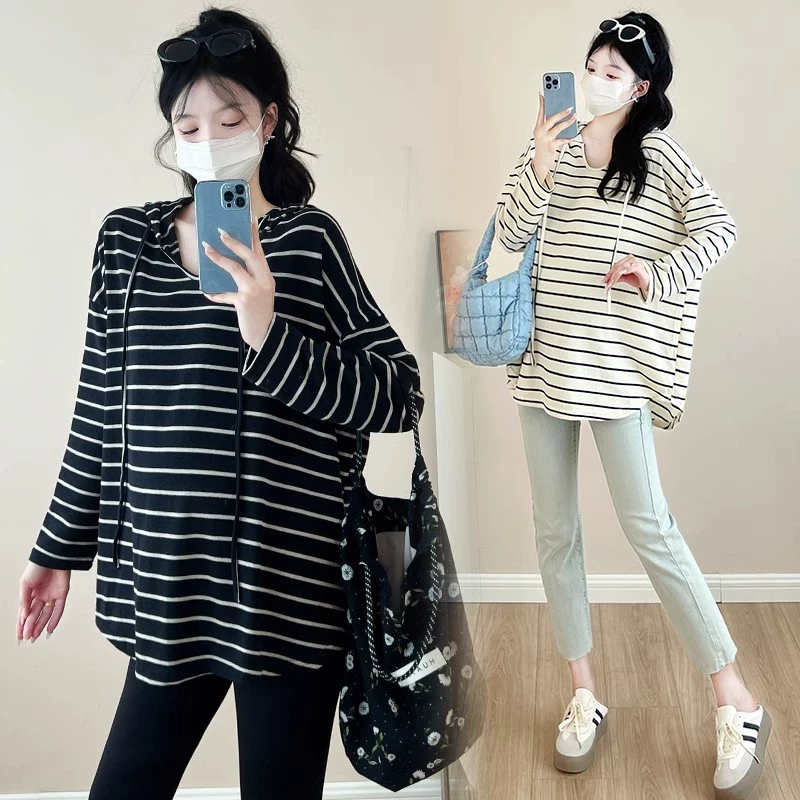 Супер большой размер свитер для беременных осенью и осенью 2025 года с капюшоном