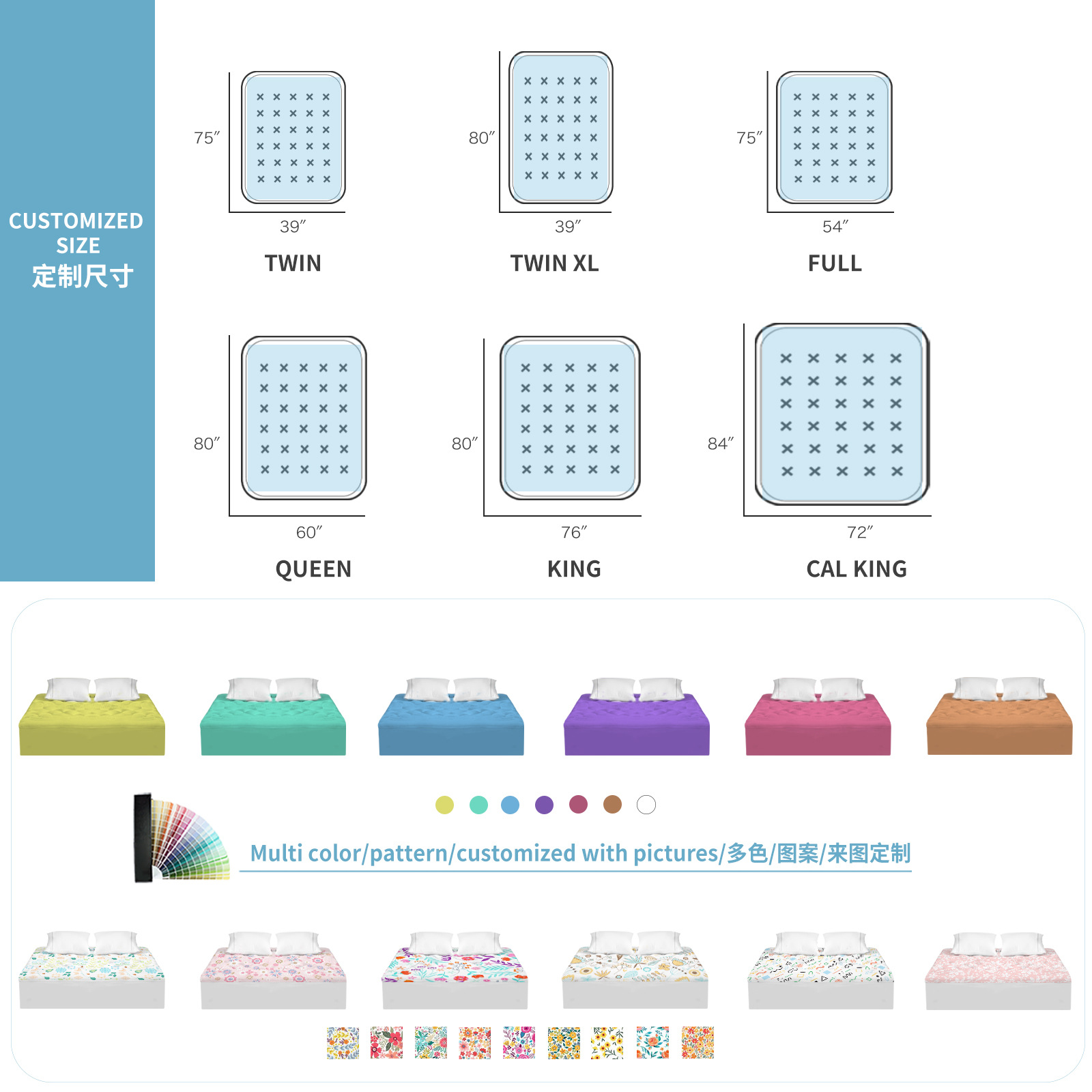 Colchón impermeable transfronterizo Colchón Patrón de onda Almohadilla protectora Cubierta de colchón impermeable en relieve a cuadros Comercio exterior