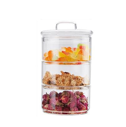 Ensaladera de verduras y frutas de vidrio transparente para el hogar tarro de almacenamiento de vidrio de borosilicato tarro de almacenamiento de bocadillos de frutas secas de múltiples capas