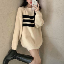 慵懒学院风2025秋冬季新款韩版时尚针织衫套头宽松中长款毛衣女