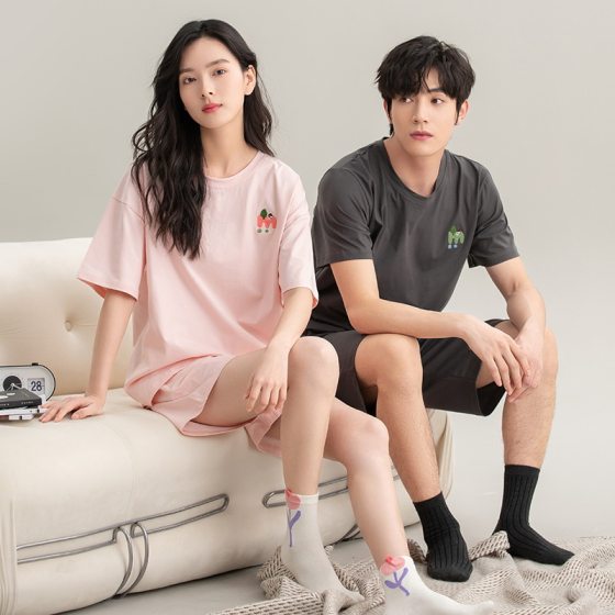 Class A Antibacterial Couple Pajamas Pure Cotton Summer Thin Short-sleeved Shorts Men and Women Korean Style Casual Home Clothes suit