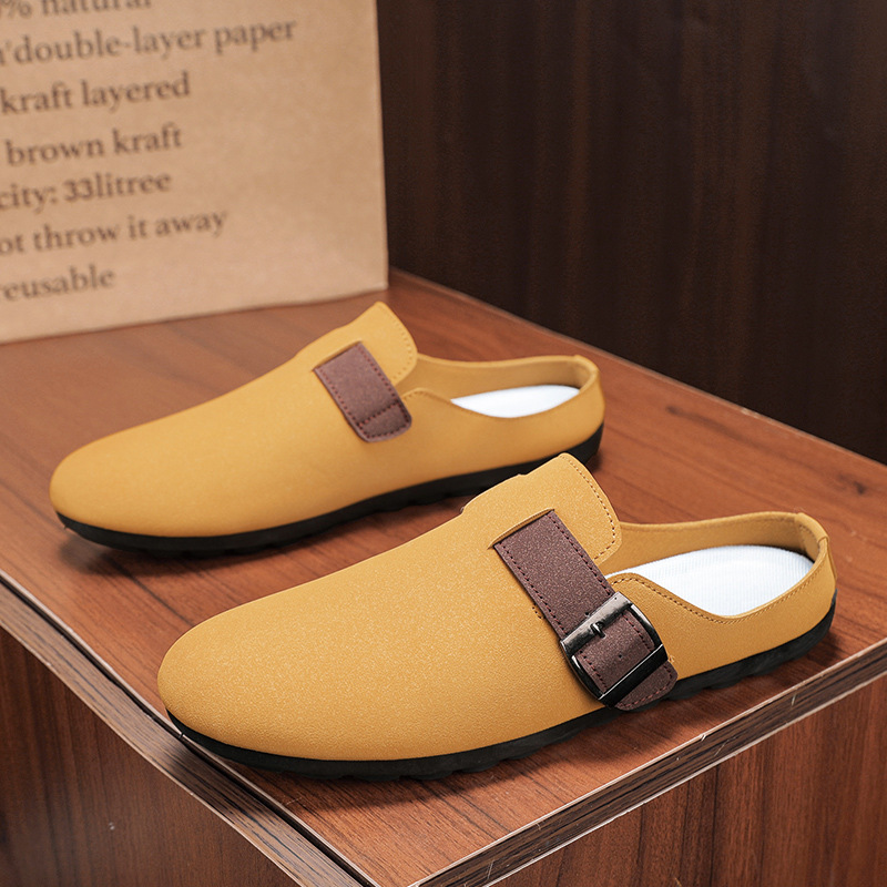 Zapatos Boken de alta gama 2025 nuevas medias zapatillas de puntera de suela gruesa de primavera para usar zapatos perezosos de un pie