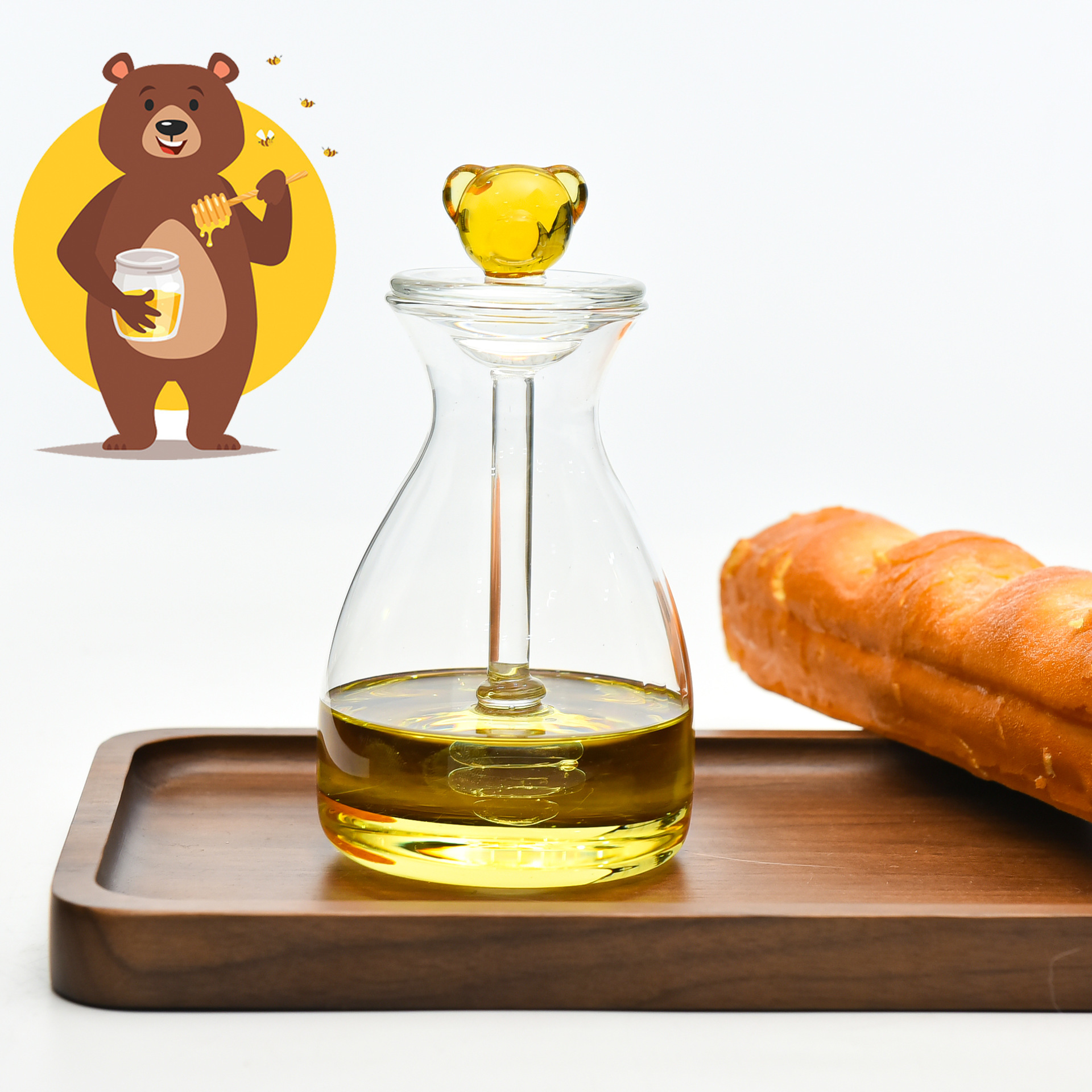 Tarro de miel de vidrio transparente para el hogar con tapa botella de miel de agitación de vidrio creativo de gran capacidad tarro de miel de abeja