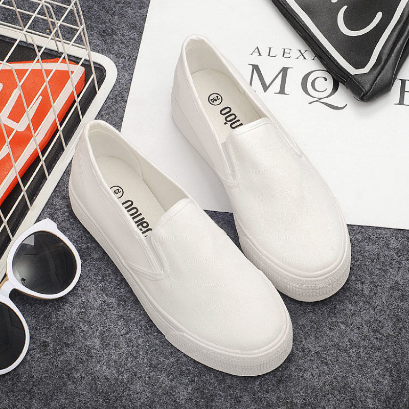 Verano blanco y otoño con un pie de lona zapatos blancos mujeres antideslizantes zapatos perezosos de suela gruesa zapatos de tela viejos de Beijing cuidado femenino image 5