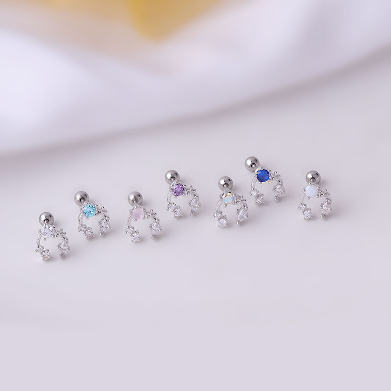 0.8MM titanium steel thin rod colorful zircon single ear bone studs