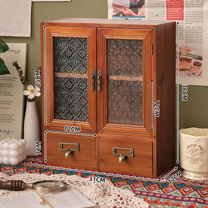 빈티지 스타일 패턴 양문형 선반 (탈착 가능, 2단 서랍 포함)