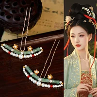 Заколка для волос Hanfu Маленькая заколка в стиле Тан для закрытия волос, универсальная заколка для волос в древнем стиле с жемчугом в стиле Мин, аксессуар для волос.