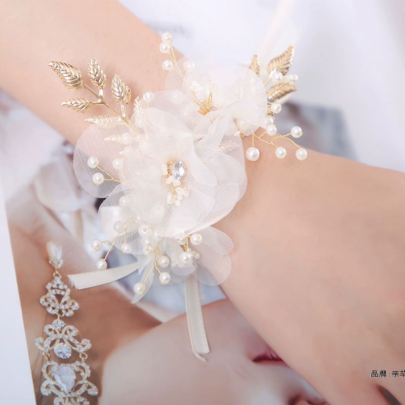 Ф Floral браслет-цветок для невесты, цветочный, для подружек невесты, цвет шампанского