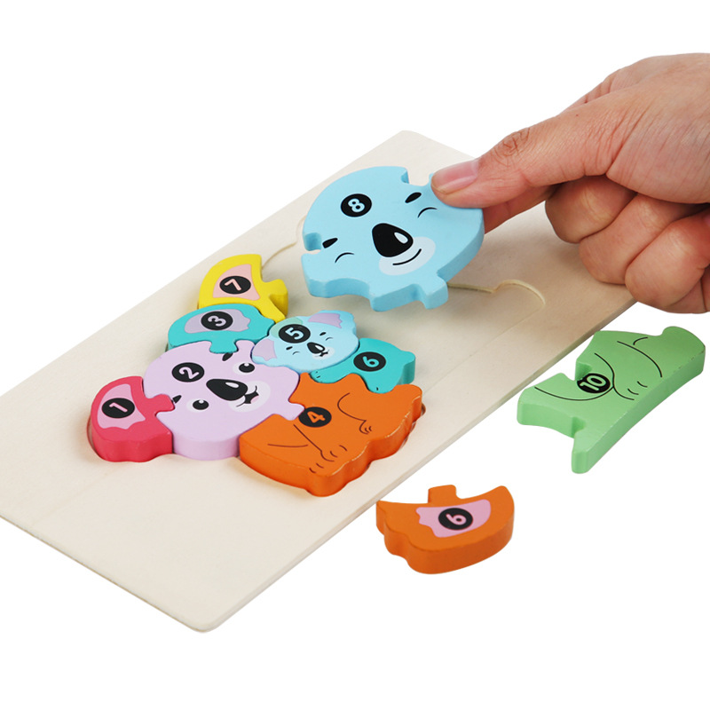 Interacción padre-hijo juguetes de madera para niños bebé educación temprana rompecabezas bloques de construcción tridimensionales niño animal rompecabezas de madera al por mayor