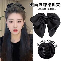 气质百搭法式高级质感后脑勺鲨鱼夹缎面蝴蝶结发夹花苞抓夹头饰品