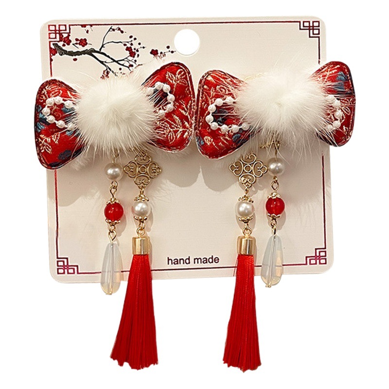 Accesorios para el cabello Hanfu de año nuevo para niñas, año nuevo rojo, horquilla de estilo antiguo, flor de cabeza de año nuevo para niñas, tocado de estilo chino para niños