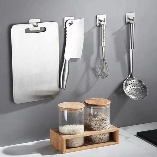 Stainless steel adhesive hooks for kitchen walls, load-bearing wall-mounted hooks, adhesive hooks without drilling, storage hooks, no-drill stainless steel adhesive hooks