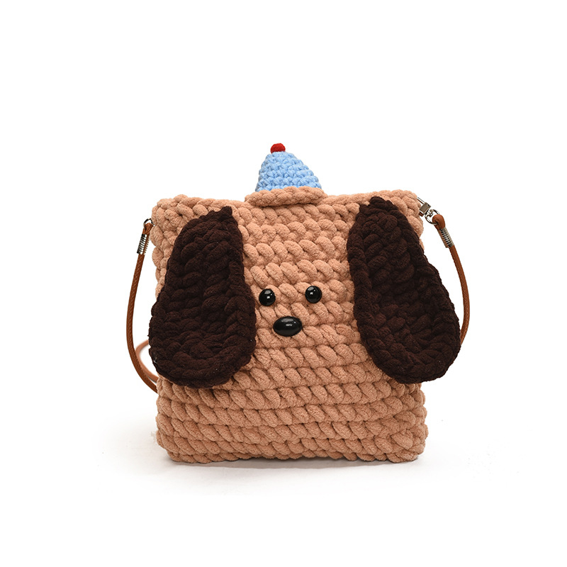 Bolsos de hombro de dibujos animados japoneses para niños y niñas otoño y invierno de lana tejida perros de tramo oblicuo 2025 nuevo mini bolso infantil