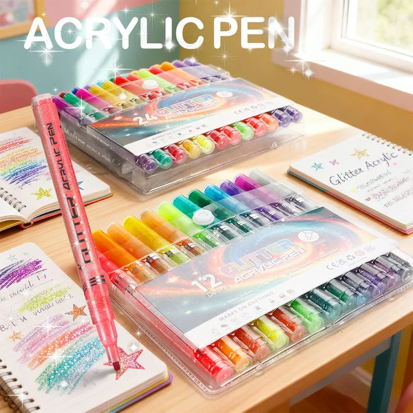 Cross-Border Hot-Selling Painting Art Acrylic Marker Set Hand-Painted Art Glitter Watercolor Pens Fluorescent Highlighter Pens